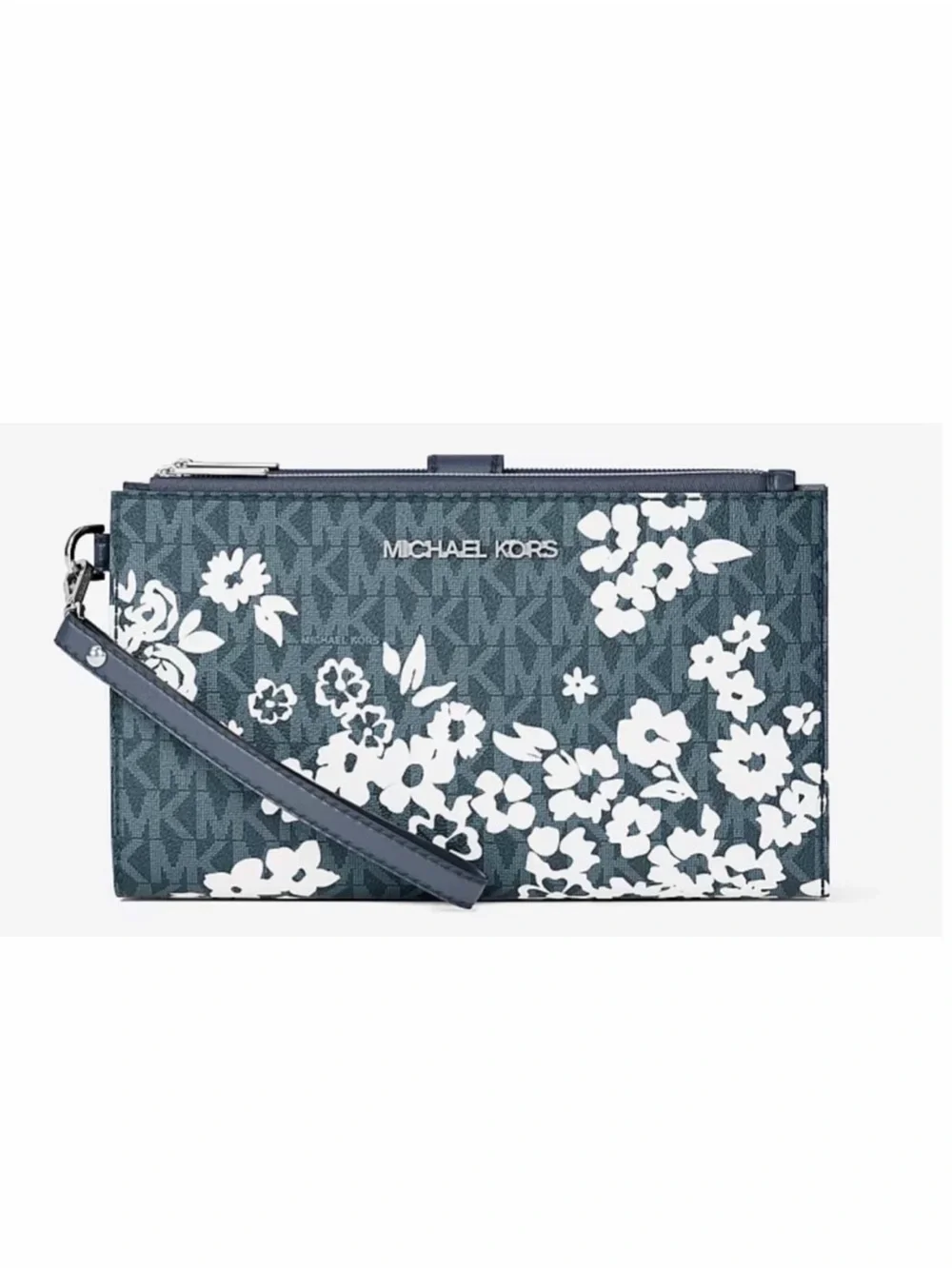 Michael Kors Navy Blue Floral Logo Wristlet Clutch